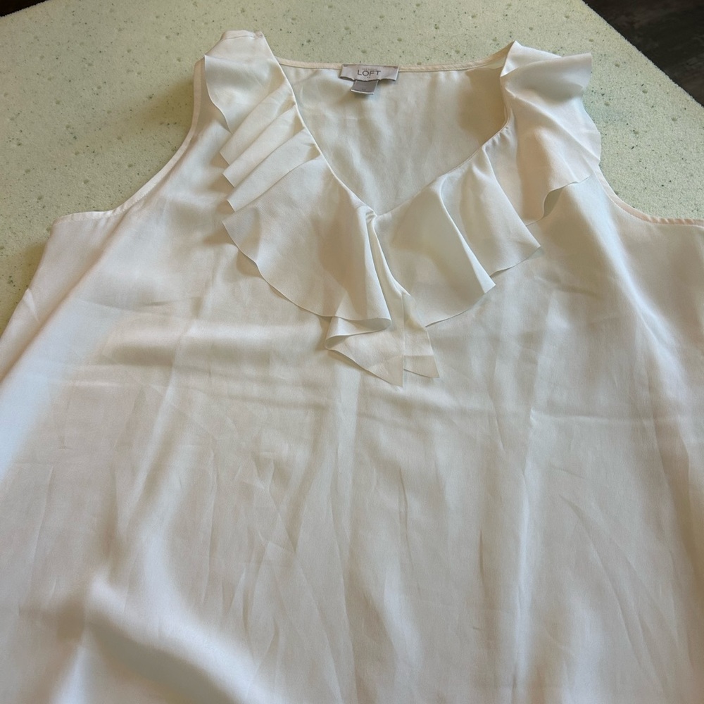 LOFT White Ruffled Bib Collar Blouse